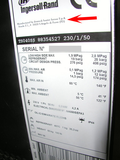 Фреоновый осушитель сжатого воздуха Ingersoll Rand TS